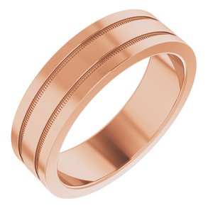 14K Rose Gold 6 Mm Polished Flat Comfort-Fit Band With Milgrain Size 5.5