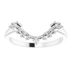 14K White Gold Round Polished 1/6 Ctw Natural Diamond Matching Band Size 7