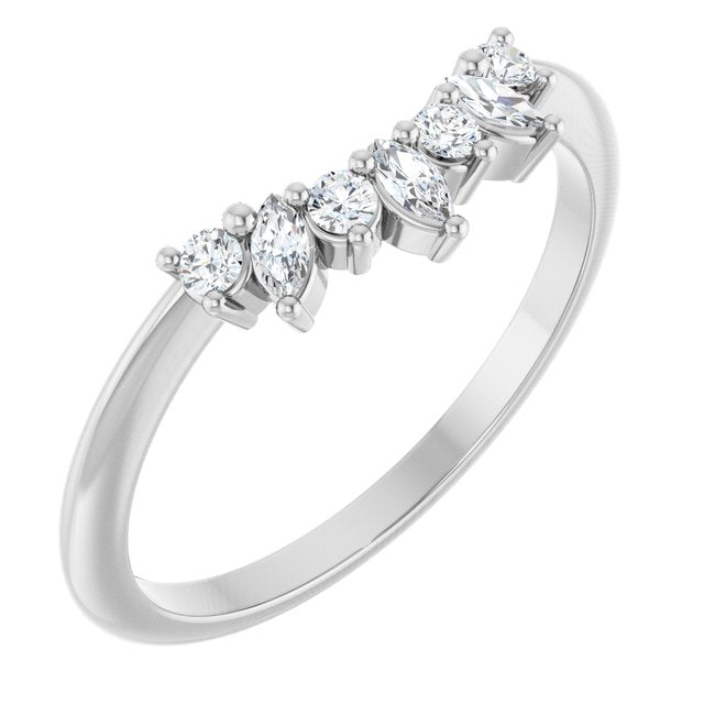 14K White Or Rose Gold Polished 1/6 Ctw Natural Diamond Contour Band, Size 7