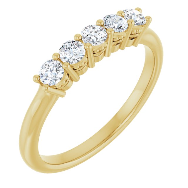 14K Yellow Gold Round 2.75 Mm Polished 1/3 Ctw Natural Diamond Anniversary Band, Size 7