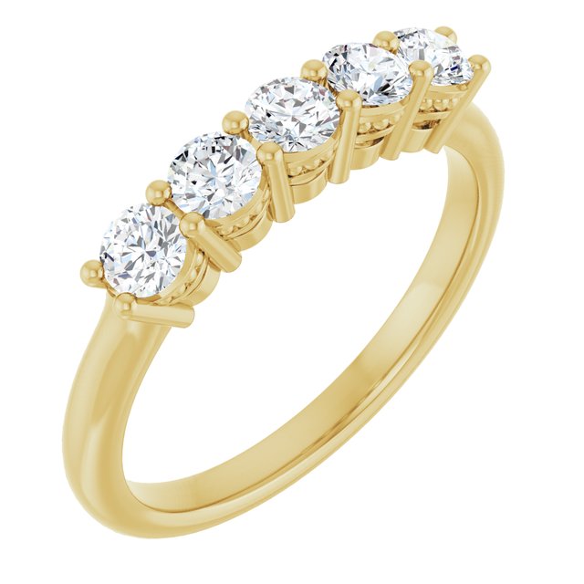14K Yellow Gold Round 3 Mm Polished 1/2 Ctw Natural Diamond Anniversary Band, Size 7