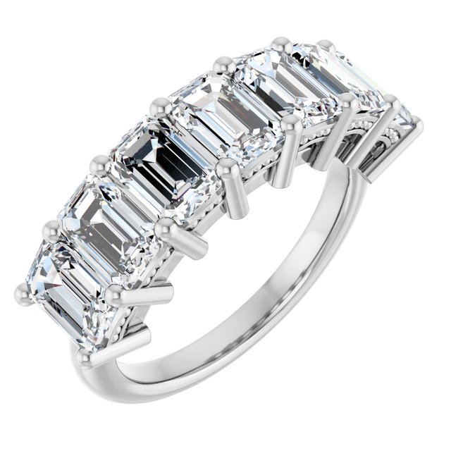 14K White Gold Emerald 6 X 4 Mm Polished 4 1/5 Ctw Lab-Grown Diamond Anniversary Band Size 7