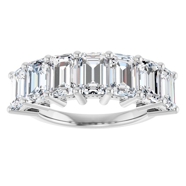 14K White Gold Emerald 6 X 4 Mm Polished 4 1/5 Ctw Lab-Grown Diamond Anniversary Band Size 7