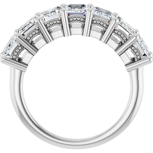 14K White Gold Emerald 6 X 4 Mm Polished 4 1/5 Ctw Lab-Grown Diamond Anniversary Band Size 7