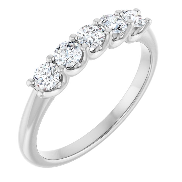 14K White Gold Round Polished Natural Diamond Anniversary Band, Size: 7