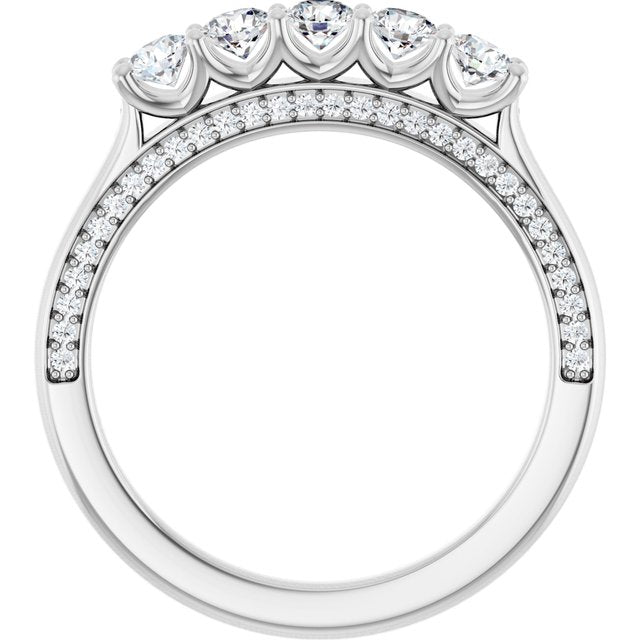14K White Gold Round 3 Mm Polished 5/8 Ctw Natural Diamond Anniversary Band, Size 7