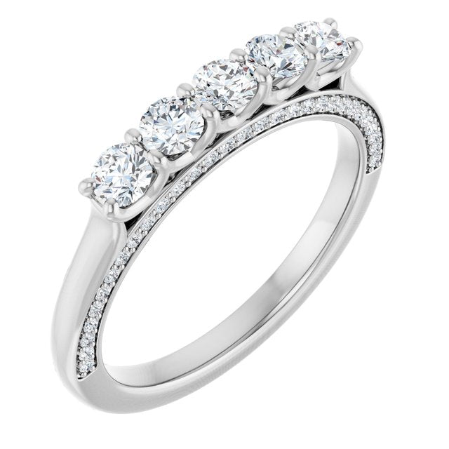 14K White Gold Round 3 Mm Polished 5/8 Ctw Natural Diamond Anniversary Band, Size 7