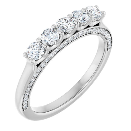 14K White Gold Round 3 Mm Polished 5/8 Ctw Natural Diamond Anniversary Band, Size 7