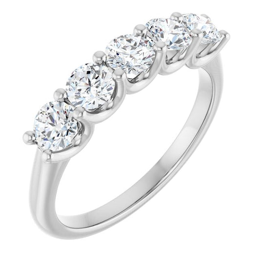 14K White Gold Round Polished Natural Diamond Anniversary Band, Size: 7