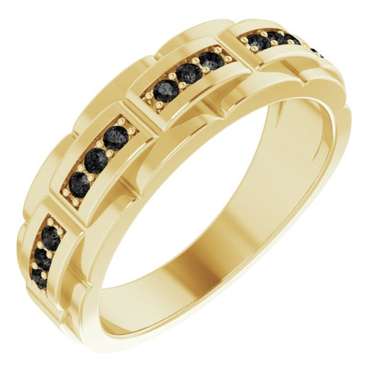 14K Yellow Gold Round 1.6 Mm Polished 1/4 Ctw Natural Black Diamond Pattern Ring, Size 10