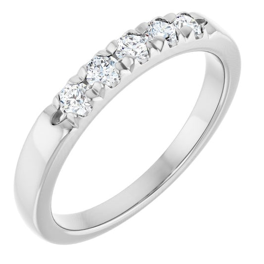 14K White Gold Round 2.5 Mm Polished 1/3 Ctw Natural Diamond French-Set Anniversary Band, Size 7