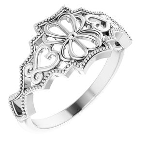 14K White Gold Polished Vintage-Inspired Ring Size 7