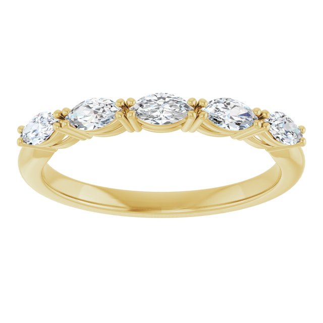 14K Yellow Gold Marquise 4.25 X 2.25 Mm Polished 1/2 Ctw Natural Diamond Anniversary Band, Size 7