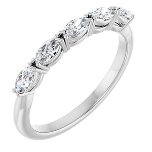 14K White Gold Marquise 4.25 X 2.25 Mm Polished 1/2 Ctw Natural Diamond Anniversary Band Size 7