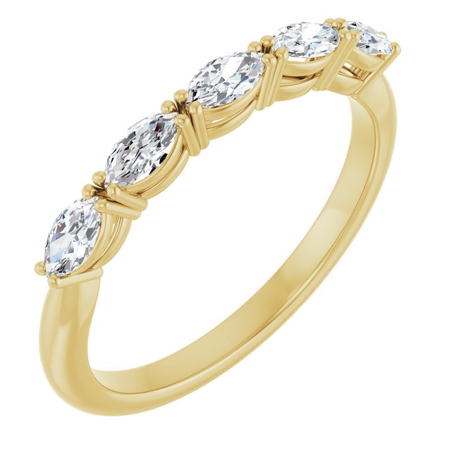 14K Yellow Gold Marquise 4.25 X 2.25 Mm Polished 1/2 Ctw Natural Diamond Anniversary Band, Size 7