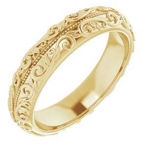 14K Yellow Gold Sculptural Band With Milgrain Center Size 8.5