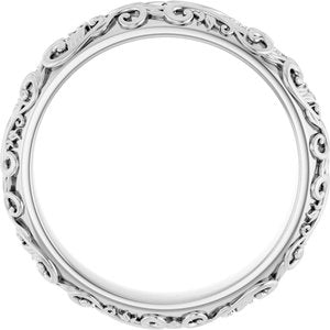 14K White Gold Sculptural Band With Milgrain Center Size 7