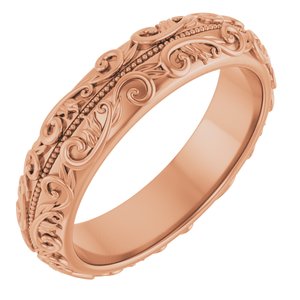 14K Rose Gold Sculptural Band With Milgrain Center Size 7