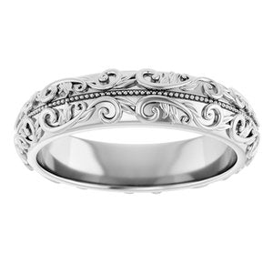 14K White Gold Sculptural Band With Milgrain Center Size 7