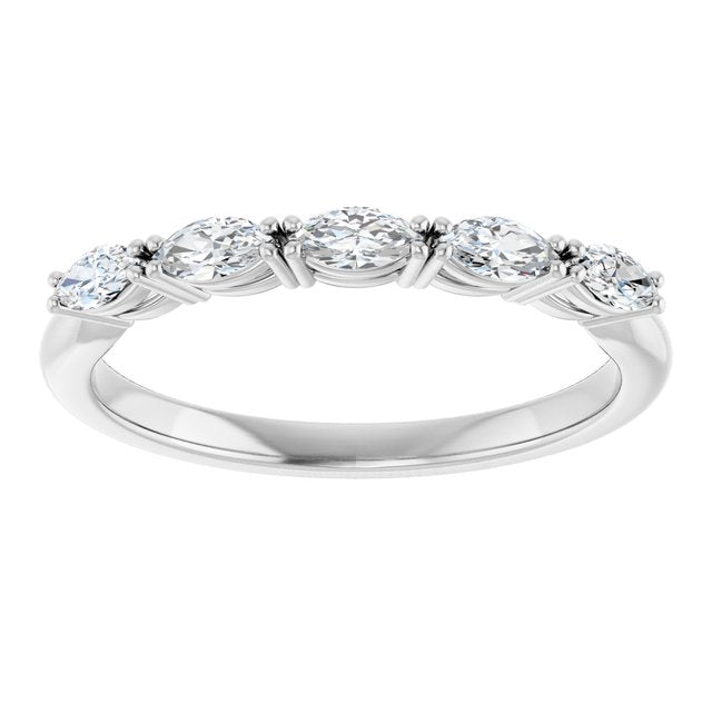 14K White Gold Marquise 4 X 2 Mm Polished 1/3 Ctw Natural Diamond Anniversary Band, Size 7