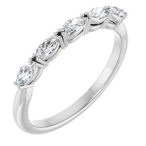 14K White Gold Marquise 4 X 2 Mm Polished 1/3 Ctw Lab-Grown Diamond Anniversary Band Size 7