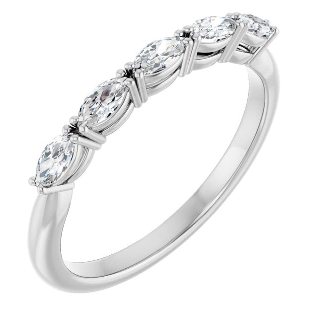 14K White Gold Marquise 4 X 2 Mm Polished 1/3 Ctw Natural Diamond Anniversary Band, Size 7