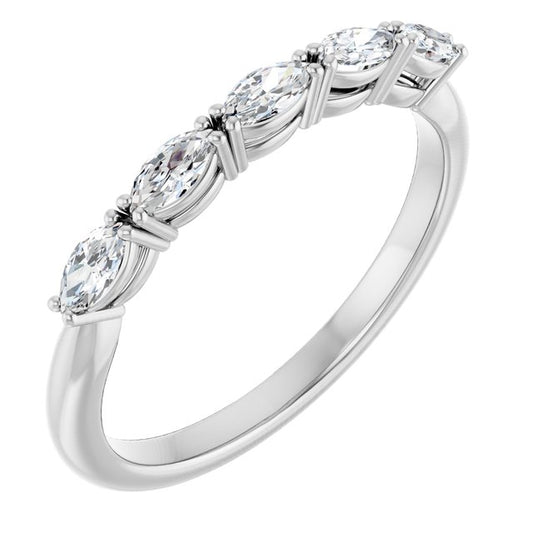 14K White Gold Marquise 4 X 2 Mm Polished 1/3 Ctw Natural Diamond Anniversary Band, Size 7