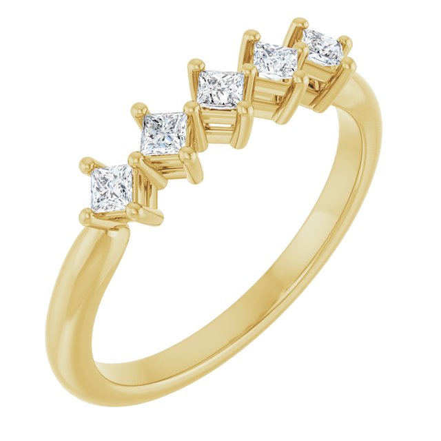 14K Yellow Gold Square 2 X 2 Mm Polished 1/4 Ctw Natural Diamond Anniversary Band, Size 7