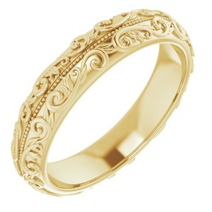 14K Yellow Gold Sculptural Band With Milgrain Center Size 10.5