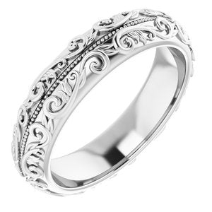Platinum Sculptural Band With Milgrain Center Size 7.5