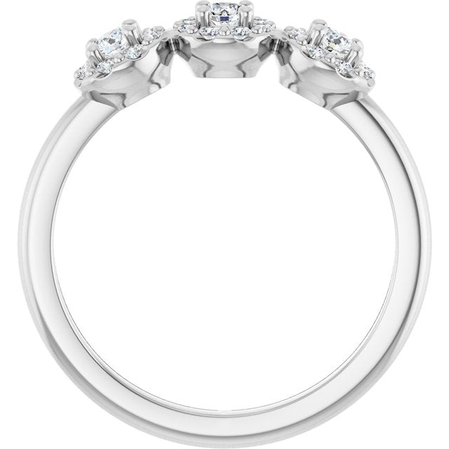 14K White Gold Round 2.5 Mm Polished 3/8 Ctw Natural Diamond Three-Stone Halo-Style Anniversary Band, Size 7