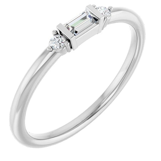 14K White Or Yellow Or Rose Gold Straight Baguette 3.5 X 2 Mm Polished 1/8 Ctw Natural Diamond Stackable Ring, Size 7