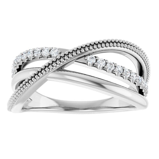 14K White Gold Round 1.3 Mm Polished 1/5 Ctw Lab-Grown Diamond Criss-Cross Ring, Size 7