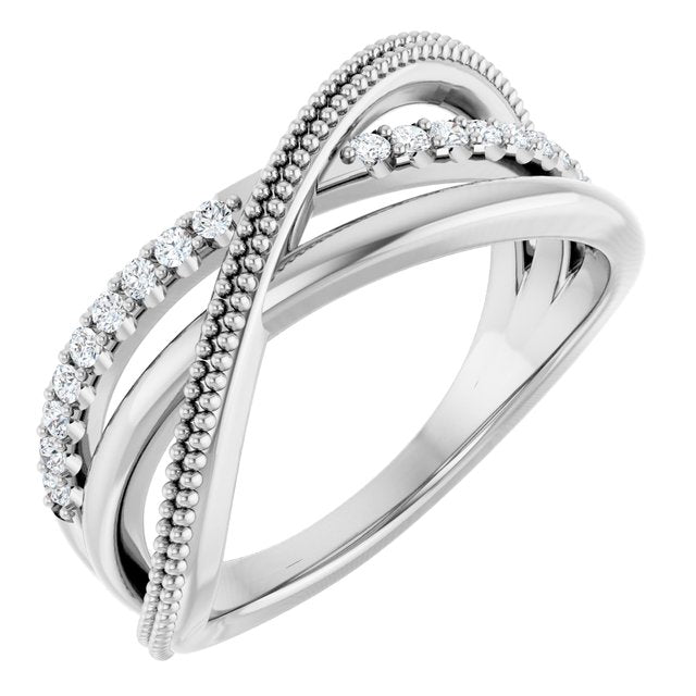 14K White Gold Round 1.3 Mm Polished 1/5 Ctw Lab-Grown Diamond Criss-Cross Ring, Size 7