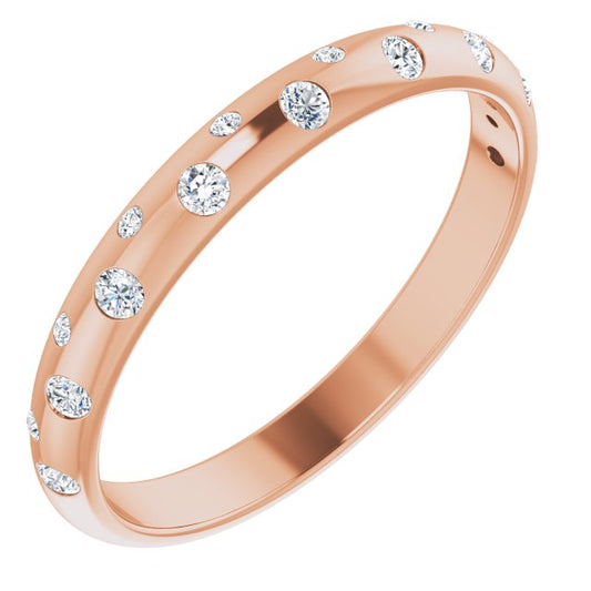 14K Rose Gold Round 1.5 Mm Si2-Si3, G-H Polished 1/6 Ctw Natural Diamond Anniversary Band, Size 6.5