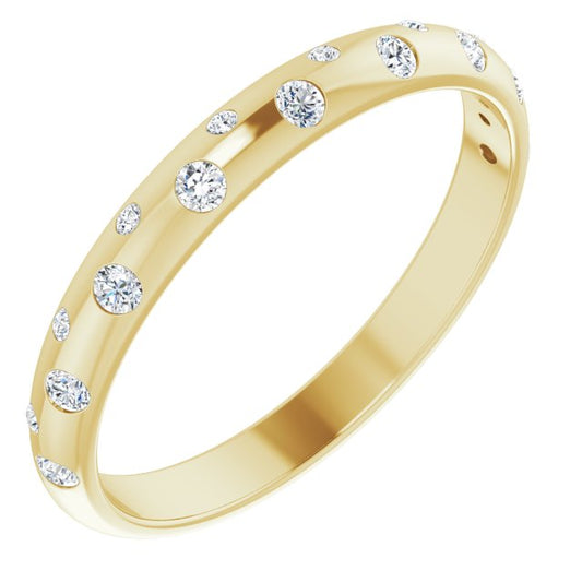 14K Yellow Gold Round 1.5 Mm Si2-Si3, G-H Polished 1/6 Ctw Natural Diamond Anniversary Band, Size 7