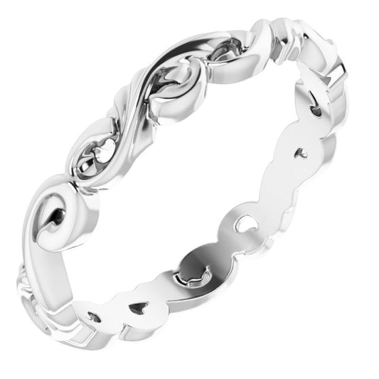 Sterling Silver 3 Mm Polished Sculptural Standard-Fit Band, Size 7
