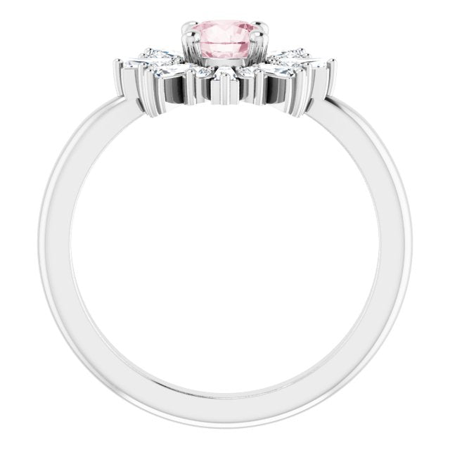 14K White Gold Round 5 Mm Polished Natural Pink Morganite And 3/8 Ctw Natural Diamond Halo-Style Ring, Size 7