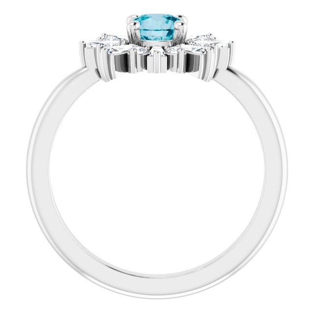14K White Gold Round 5 Mm Polished Natural London Blue Topaz And 3/8 Ctw Natural Diamond Halo-Style Ring, Size 7
