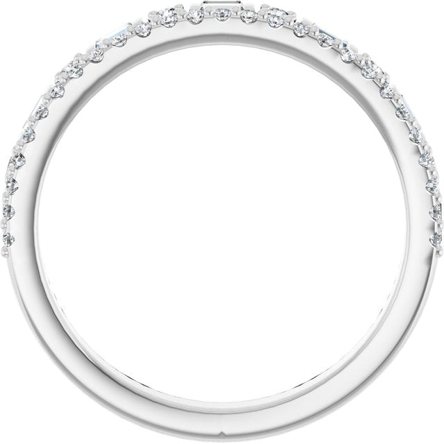 14K White Gold Straight Baguette 2.2 X 1.5 Mm Polished 3/8 Ctw Natural Diamond Double Row Anniversary Band, Size 7