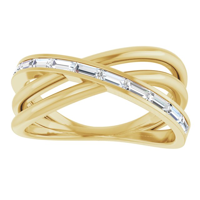 14K Yellow Gold Straight Baguette 3 X 1.25 Mm Polished 1/3 Ctw Natural Diamond Criss-Cross Ring, Size 7