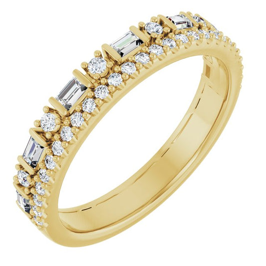 14K Yellow Or Rose Gold Straight Baguette 2.25 X 1.5 Mm Polished 3/8 Ctw Natural Diamond Double Row Anniversary Band, Size 7