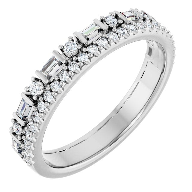 14K White Gold Straight Baguette 2.2 X 1.5 Mm Polished 3/8 Ctw Natural Diamond Double Row Anniversary Band, Size 7