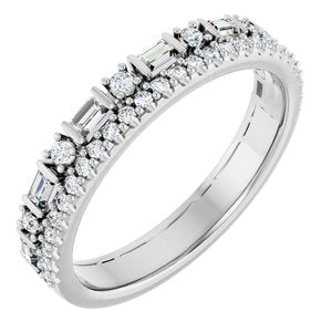 14K White Gold Straight Baguette 2.2 X 1.5 Mm Polished 1/2 Ctw Lab-Grown Diamond Double Row Anniversary Band Size 7