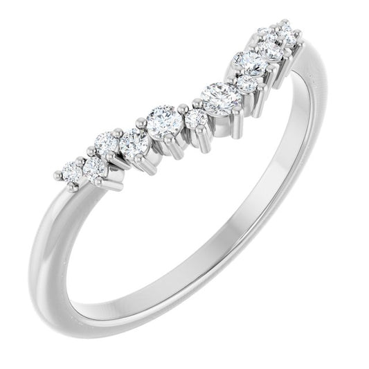 14K Yellow Or White Or Rose Gold Or Platinum Round Polished 1/6 Ctw Natural Diamond Contour Band, Size 7