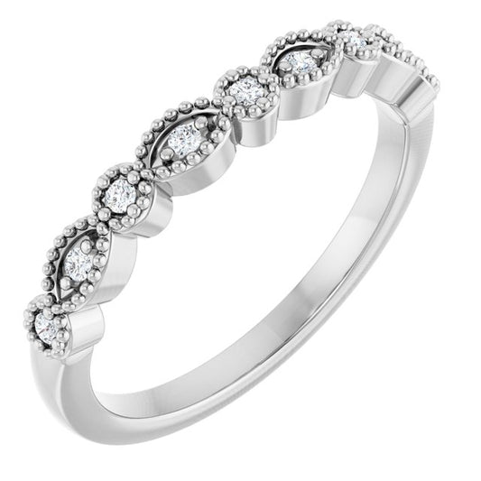 14K White Or Yellow Or Rose Gold All Shapes Si2-Si3, G-H Polished .08 Ctw Natural Diamond Vintage-Inspired Matching Band, Size 7