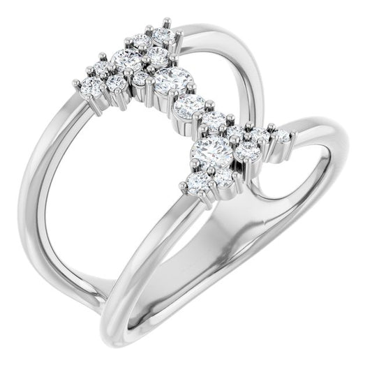 14K White Or Yellow Or Rose Gold Round Polished 3/8 Ctw Natural Diamond Negative Space Ring, Size 7