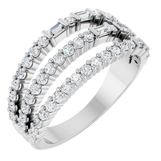 14K White Or Yellow Gold Polished 7/8 Ctw Natural Diamond Stacked Ring, Size 7