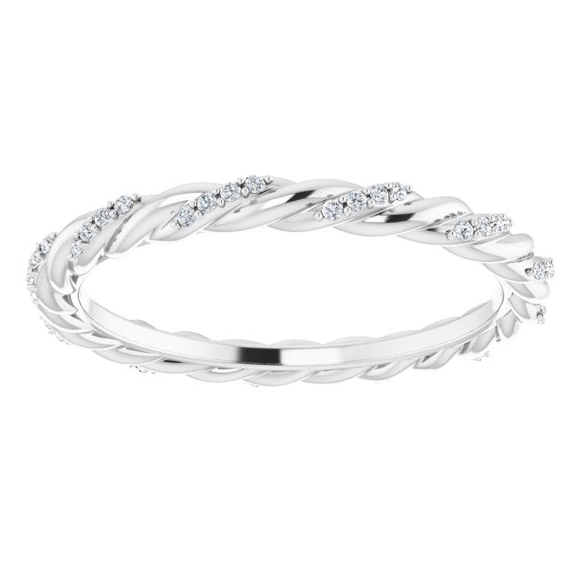 14K White Gold Round .8 Mm Si2-Si3, G-H Polished 1/10 Ctw Natural Diamond Rope Eternity Band, Size 6.5