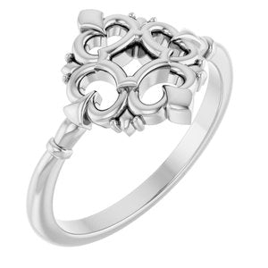 14K White Gold Polished Vintage-Inspired Ring Size 7